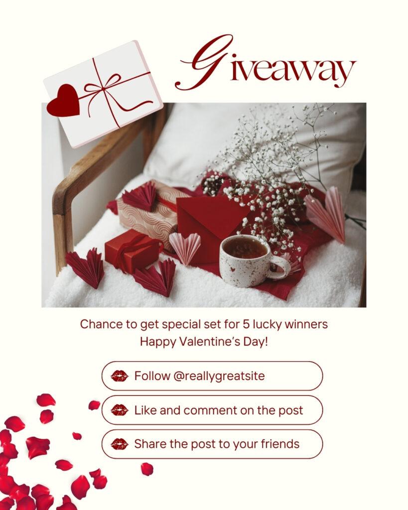 Red and Beige Delicate Elegance Business Giveaway Valentines Day Instagram Post