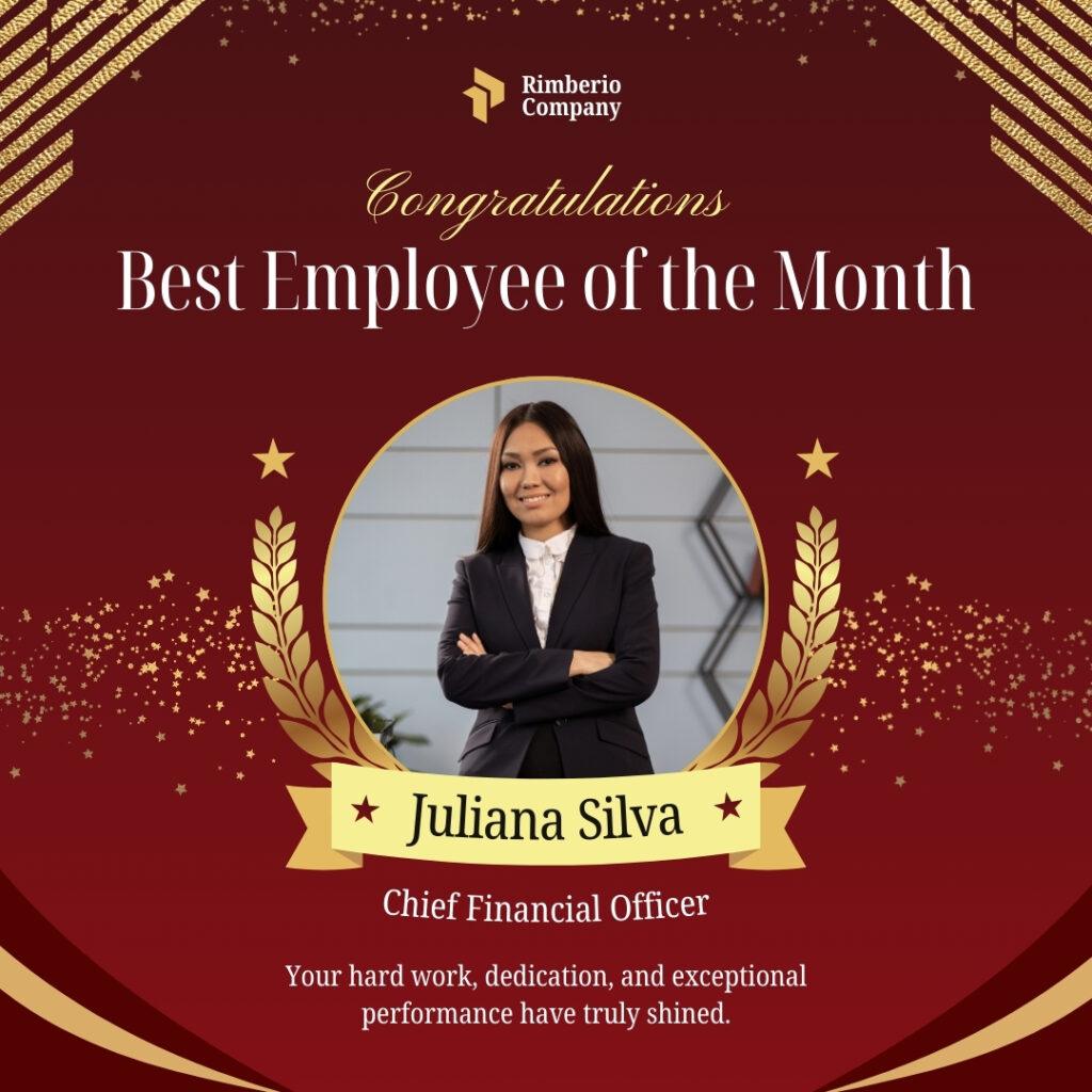 Red and Gold Modern Professional Best Employee of the Month Greeting Instagram Post