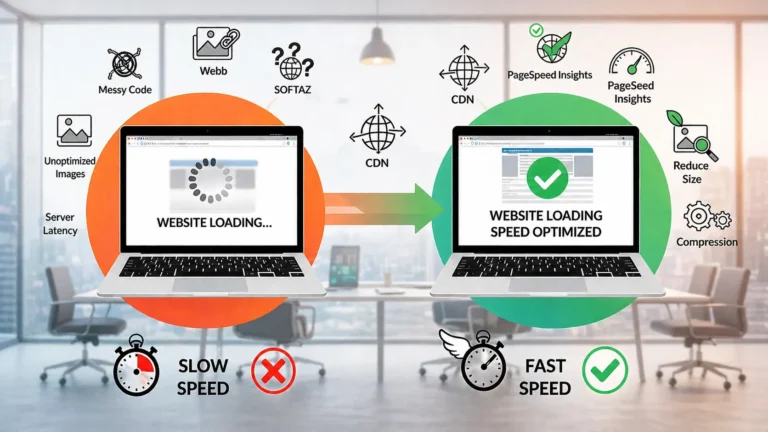 Website loading speed comparison showing slow loading website vs optimized fast loading website