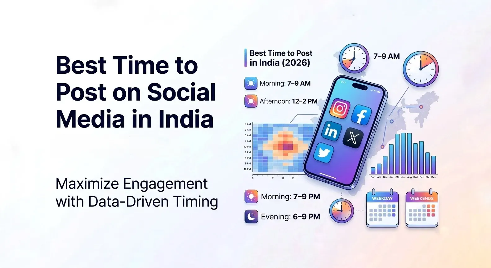 Professional woman analyzing social media analytics on laptop in modern office, showing engagement data and best posting time insights
