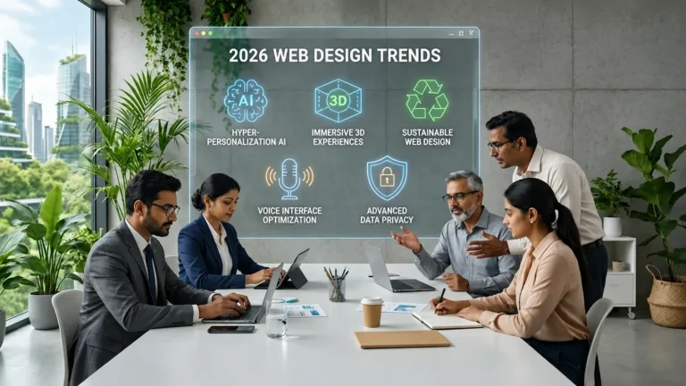 Team discussing web design trends 2026