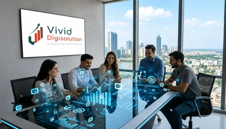 Team of digital experts at Vivid Digisolution, leading social media marketing company in Ahmedabad, planning brand strategy