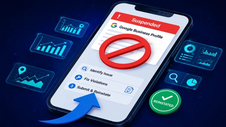Google My Business suspended profile recovery steps on mobile screen