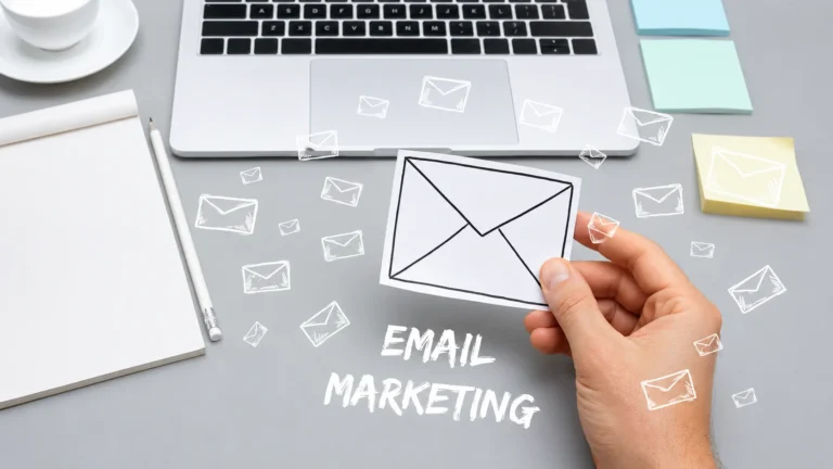 Personalized email marketing concept showing email messages and digital communication on a workspace