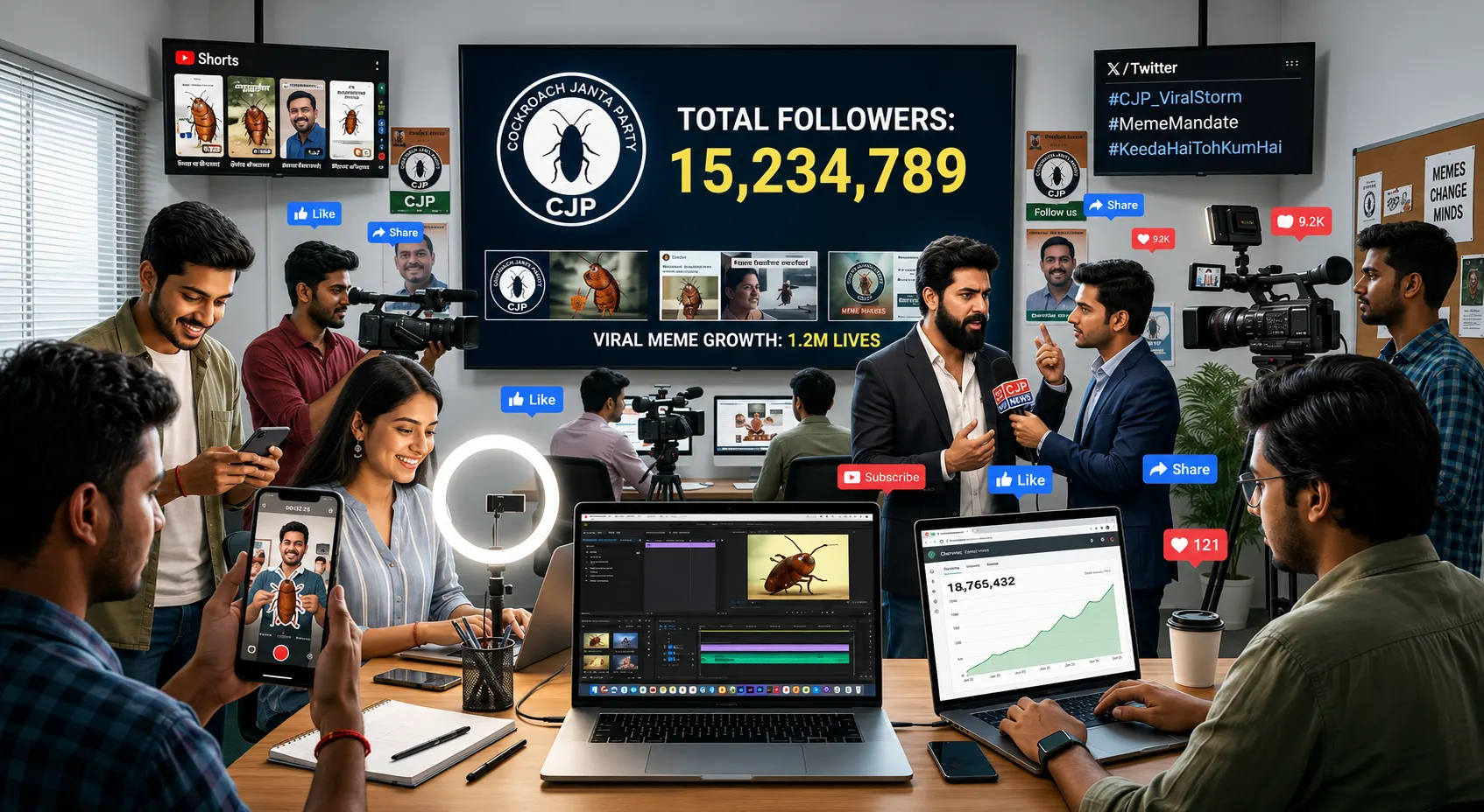 Cockroach Janta Party viral social media campaign showing meme marketing, influencer engagement, and rapid follower growth through digital content strategies.
