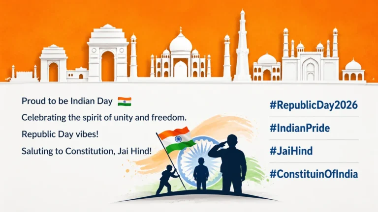Republic Day caption with Indian tricolor, unity, and pride