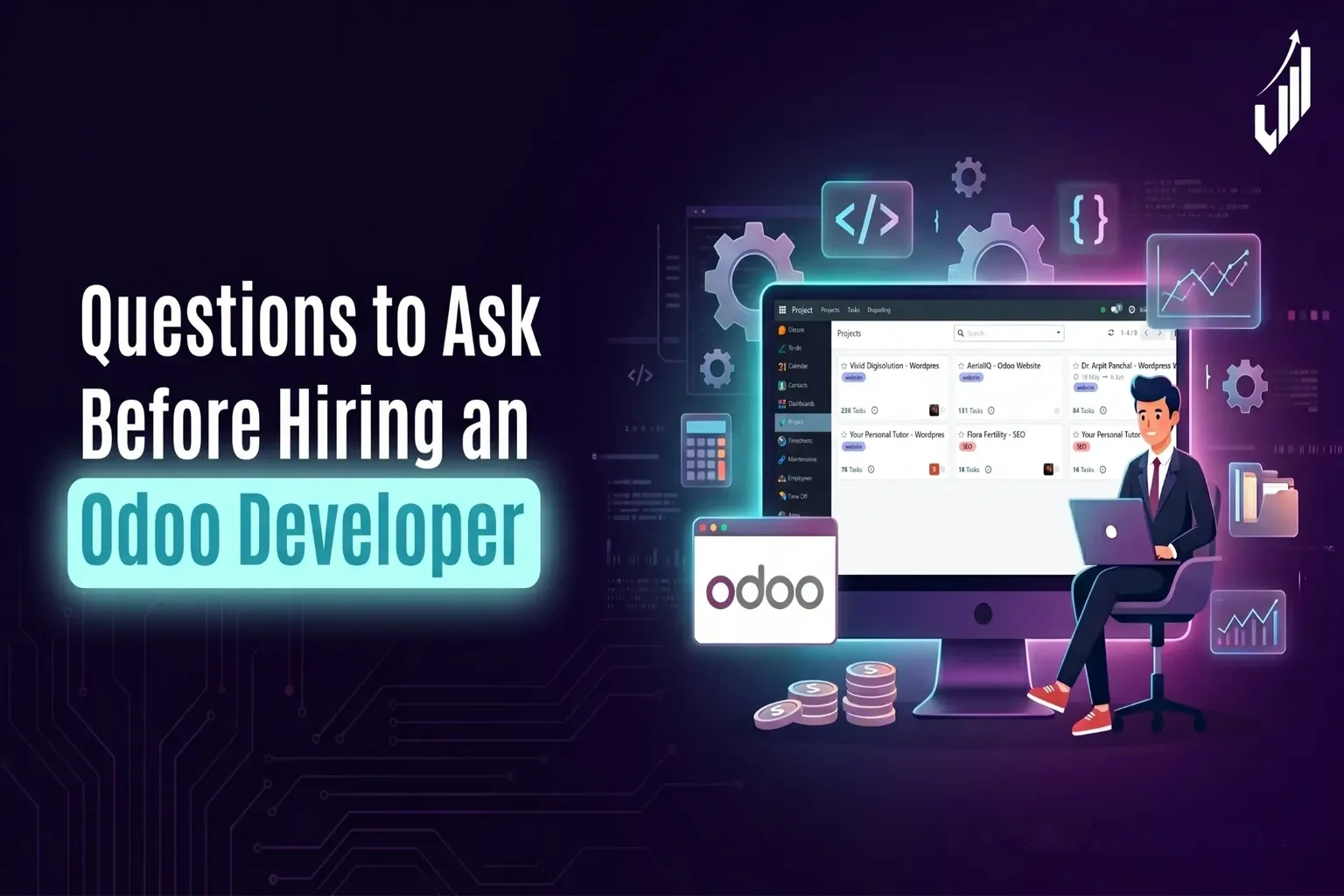 Questions to Ask Before Hiring an Odoo Developer – professional Odoo developer working on ERP software customization and business management solutions.